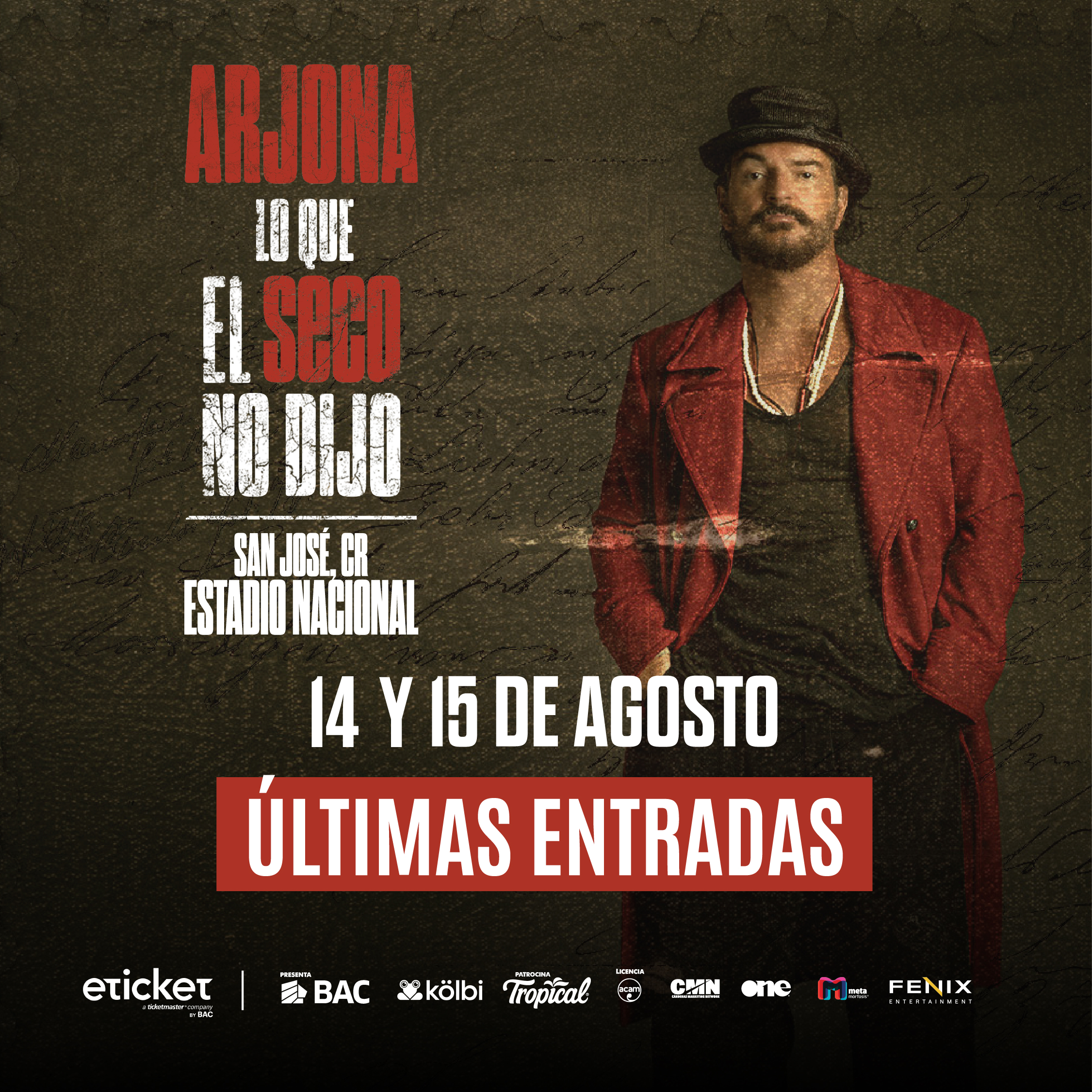 RICARDO ARJONA ENTRA EN SU ETAPA FINAL DE  VENTAS EN COSTA RICA: QUEDAN LAS ÚLTIMAS  ENTRADAS DISPONIBLES